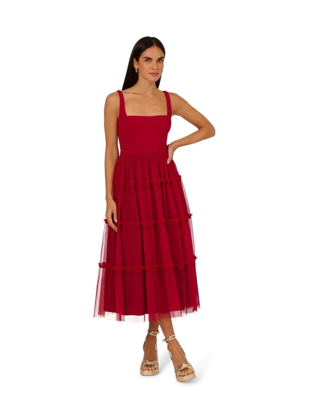 Mesh Tiered Midi Dress